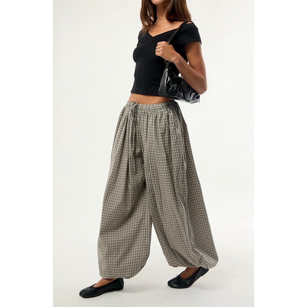 Daisy Street Sesame Plaid Pants Wide Leg Jogger Style Women Size Medium NWT